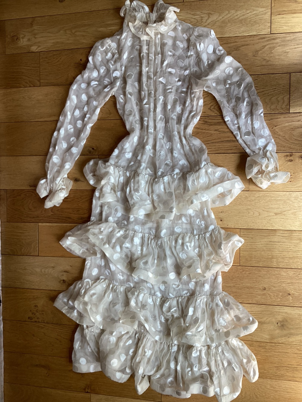 Zimmermann Cream ecru Polka Dot Ruffle Tiered Midi dress - Picture 3 of 12